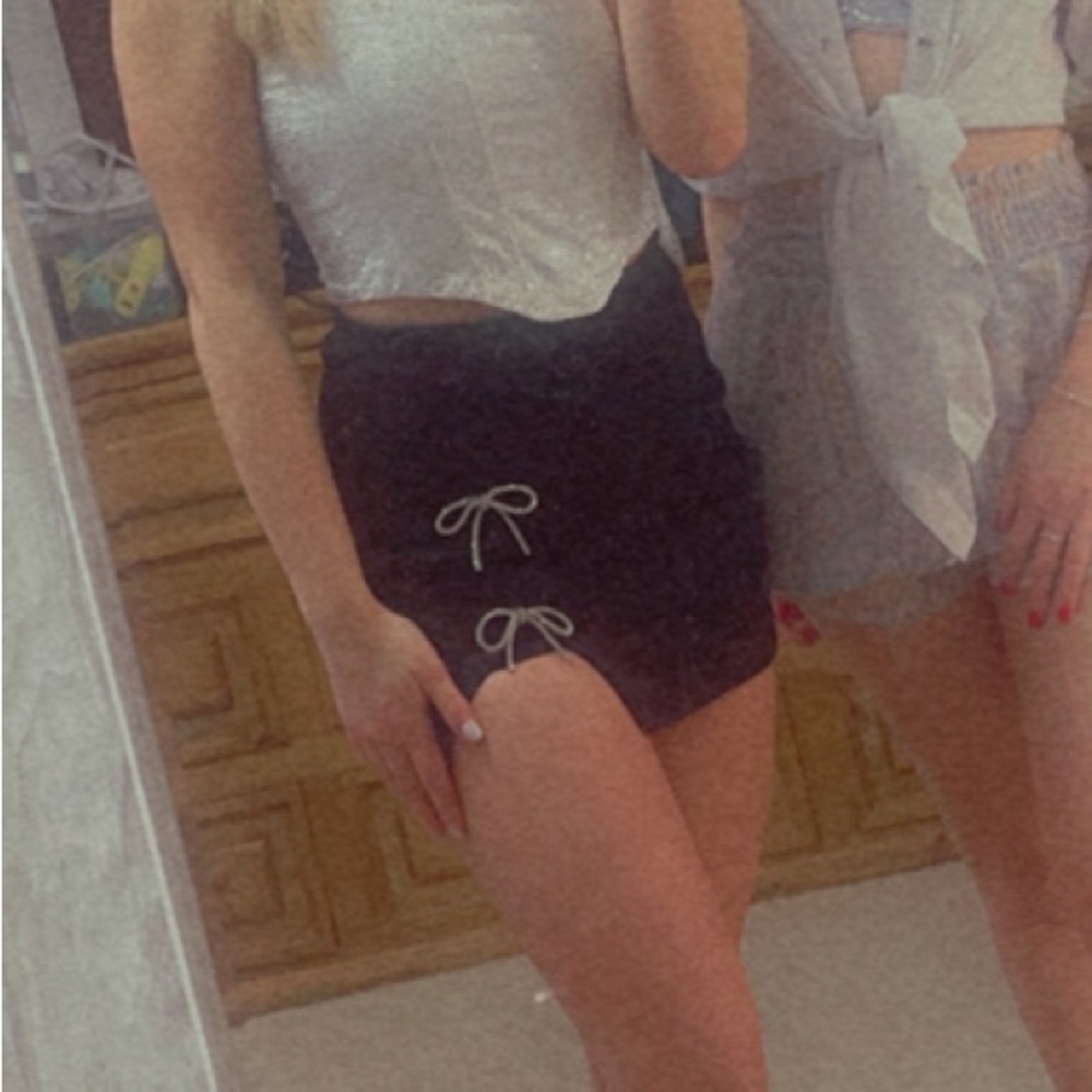 Windsor black sparkle bow mini skirt with built in shorts